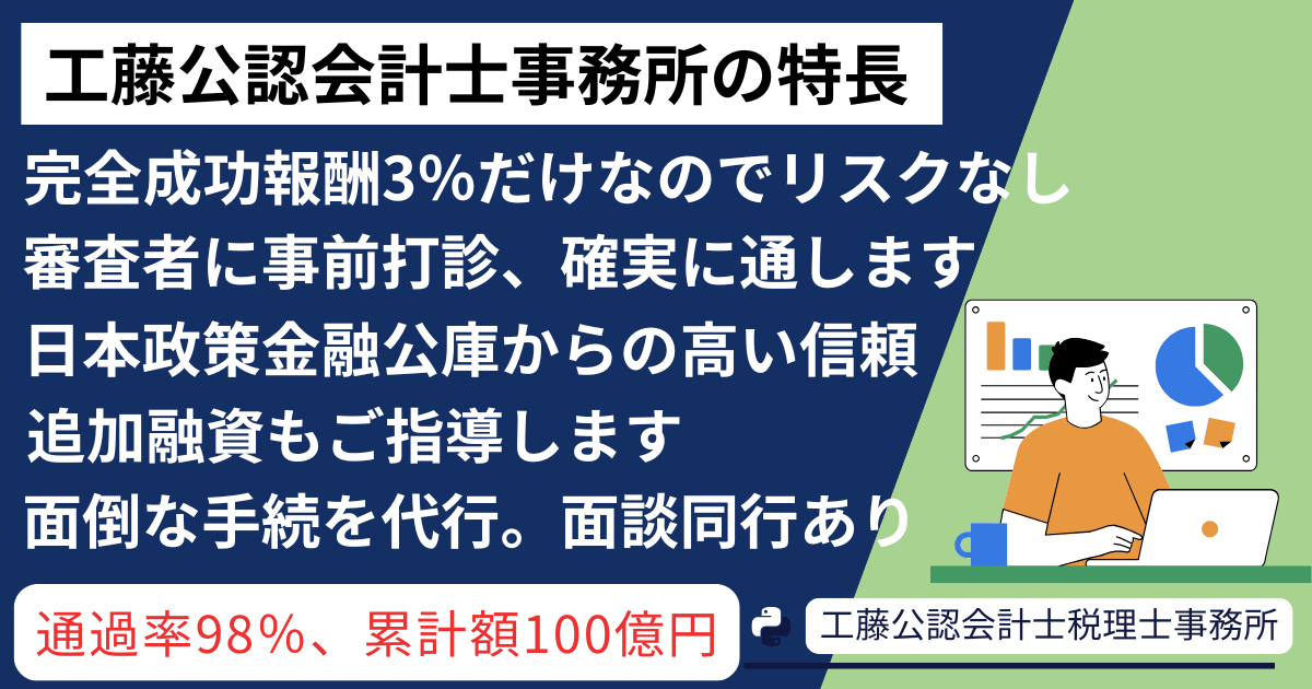 工藤公認会計士事務所の創業融資代行サポートの特徴